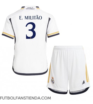 Real Madrid Eder Militao #3 Primera Equipación Niños 2023-24 Manga Corta (+ Pantalones cortos)